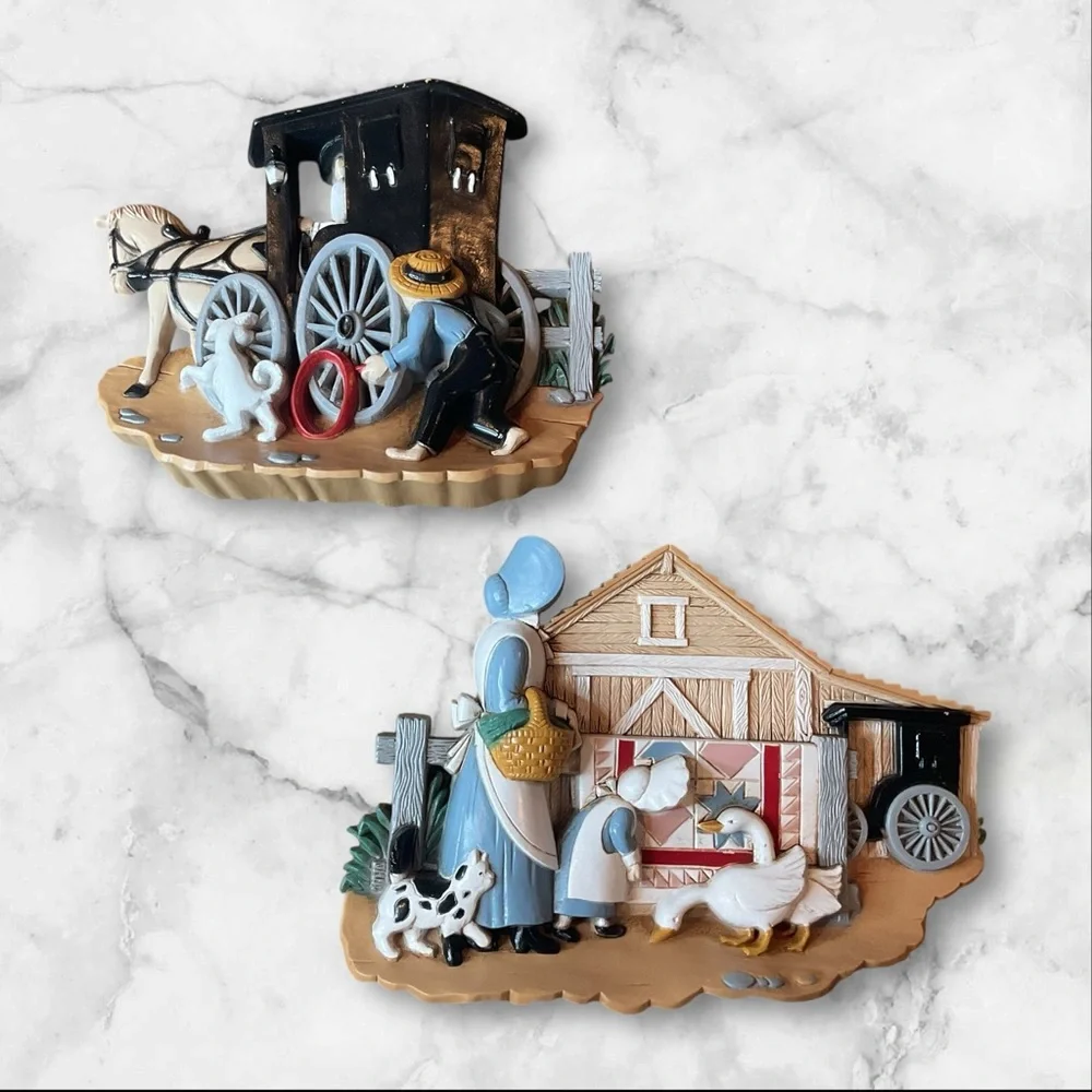 Vintage Burwood Products Wall Hanging Plaques Decor Amish Set Of 2